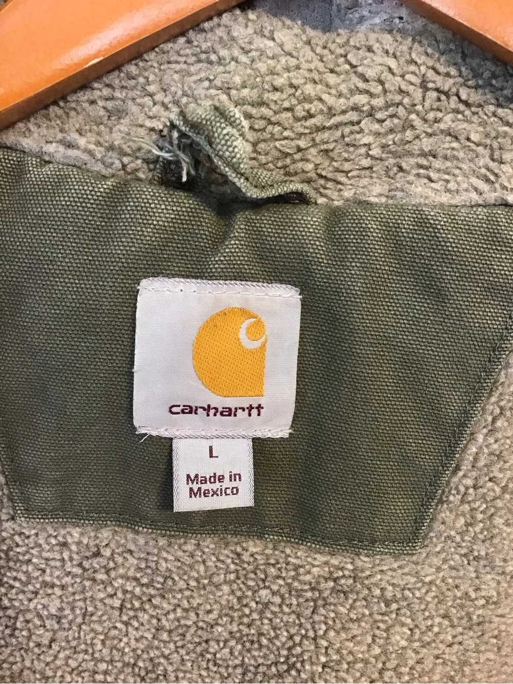 Carhartt Men's Weathered Olive Green Heavy Duty Canvas Sherpa-Lined Jacket L